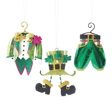 St. Patrick's Day Leprechaun Uniform Set of 3 Tree Ornaments