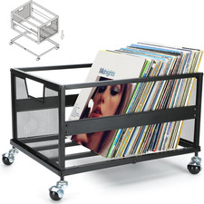 Metal Vinyl Record Storage Crate with Wheels, Vinyl Record Holder for Albums, Vi