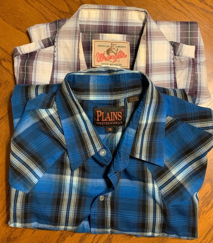 Lot of 2 Wrangler  & Plains Western Long Sleeve Pearl Snap Shirts Size M