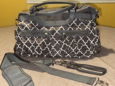 JJ Cole Diaper Bag Caprice Gray Trellis Tote Shoulder Bag Lime Interior + Strap