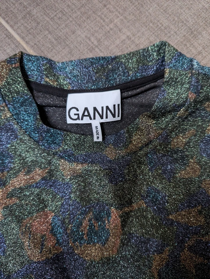 Ganni metallic Camouflage Stretch Top Tee Nwot Blue Green 42 M Medium - Image 4 of 4