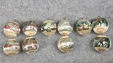 Vintage Satin Christmas Ornaments by Currier & Ives Lot of 10 Collectible