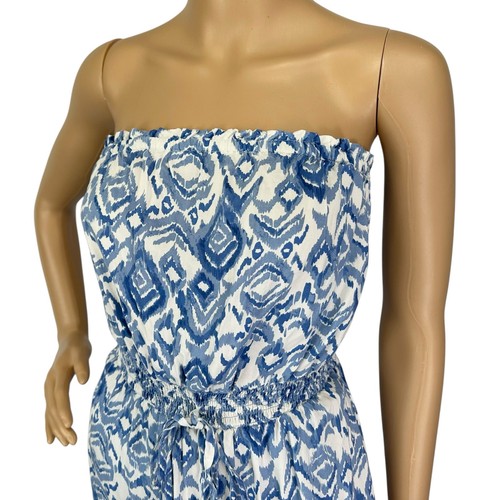 Jessica Simpson Strapless Maxi Dress Blue White Front Slit Size M - Picture 6 of 8