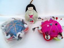 Pincushions Used & Unused Round with Children Holding Hands, Scissors Storage