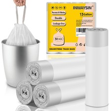 13 Gallon Tall-Kitchen-Garbage Bags Drawstring Trash-Bag - White 52 Count Lar...