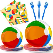 96 Pcs Pool Beach Summer Party Plates Napkins, Beach Theme Party Decorations,...