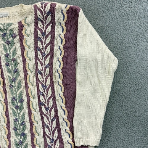 Vintage Casual Corner Pullover Damen XL Handstrick Blumen 90er Langarm Oma - Bild 5 von 11