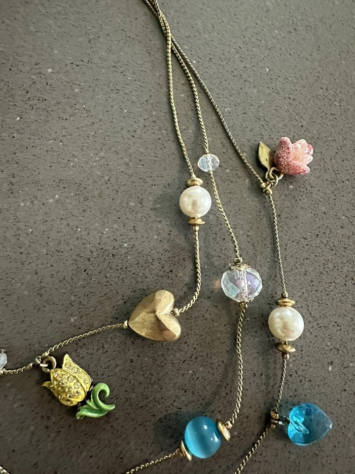 Collar Floral Betsey Johnson Vintage Fairyland Arco Iris Tulipán Corazón Multi Hilo Foto 4 de 4