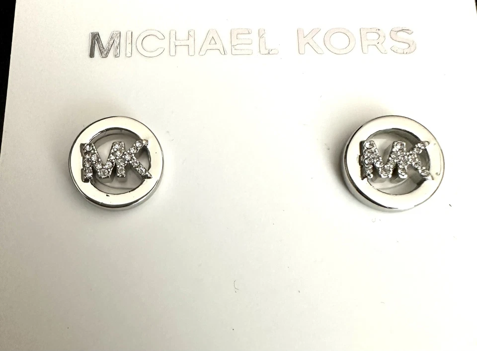 NUEVOS Pendientes Michael Plata Cristales Logo Poste Foto 2 de 4