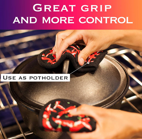 ๐ฅ 5PCS Fabric Hot Handle Covers โ 2 Solid Black 2 chili pepper โ Heat Resistant - Picture 12 of 12