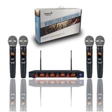 4 Channel UHF Wireless Microphone System 4 Handheld IR Karaoke Church Microphone