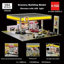 Diorama 1/64 Car Garage Model LED Lighting City Gas Station Scene Display Model