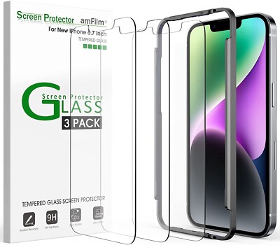 (3 Pack) amFilm for iPhone 14 Plus & iPhone 13 Pro Max- Glass Screen Protector