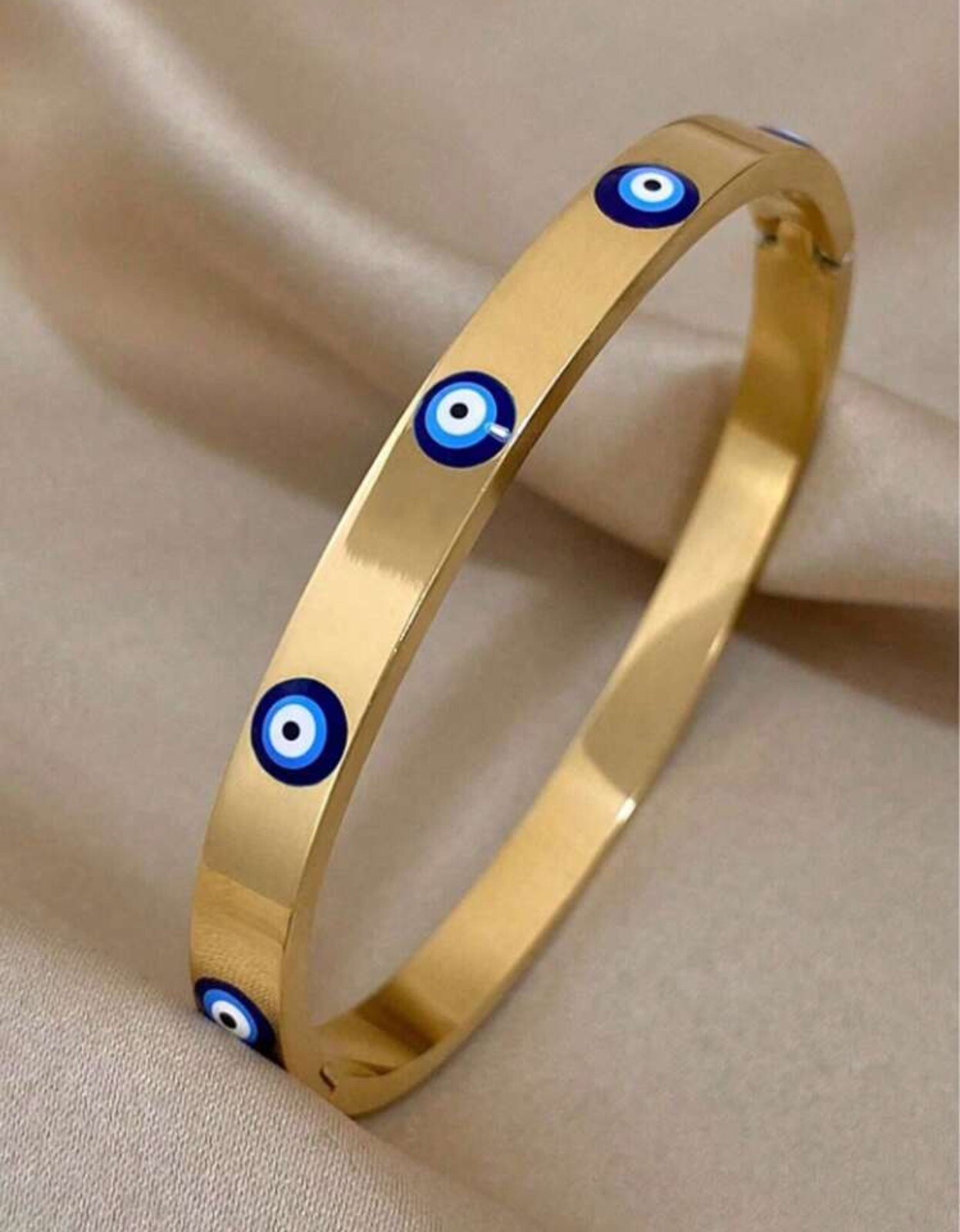 Bracelet œil bleu et jonc en acier inoxydable précieux doré or jaune