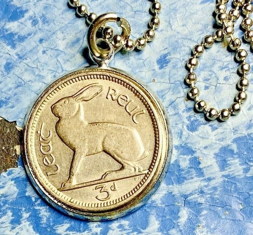 1 Vtg Rabbit Pendant Irish 3 Pence Necklace Bunny Lucky Charm | eBay