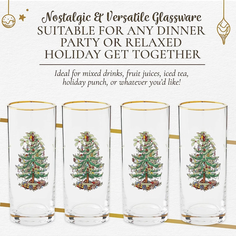 Árvore de Natal Spode 15 oz copos Highball, conjunto de 4 - aro dourado - Imagem 4 de 4