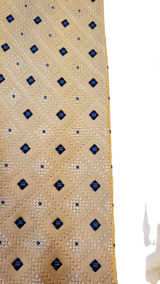 Corbata corta tejida Van Heusen 100 % seda amarilla azul geométrica tejida para hombre Foto 2 de 4