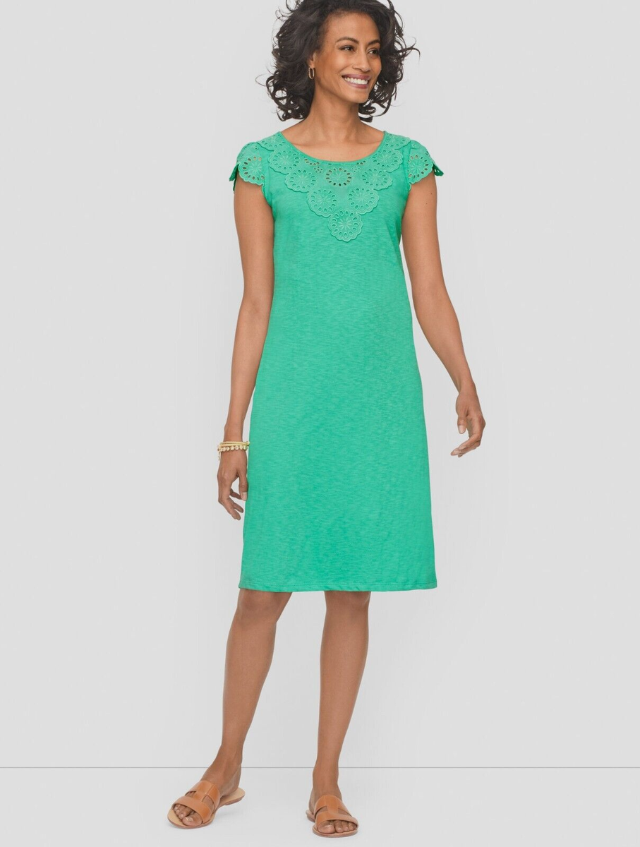 talbots green eyelet dress NEW $99 TALBOTS Green Embroidered Nantucket Slub Shift Dress Sz XS ( 2,4 )