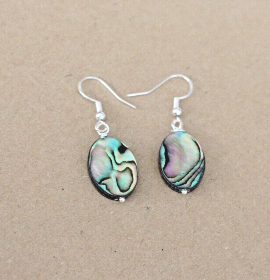 #Paua Abalone Perlmutt 925 Silber  Ohrringe 12x 18 mm ( M - 6 *) - Bild 2 von 2