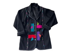 80s 90s Lynn Murray Wool Geometric Colorful Collared Button Front Coat Size S