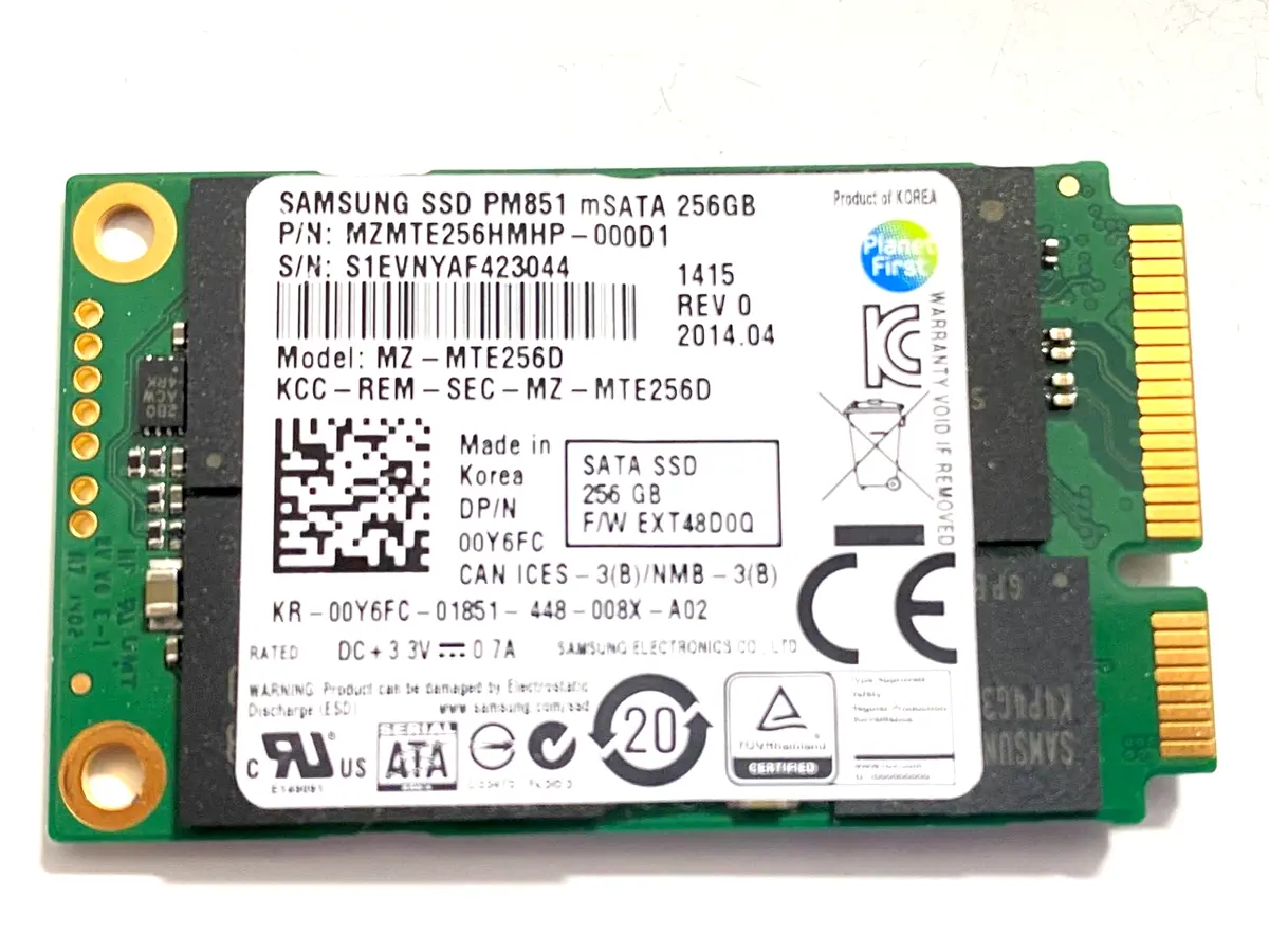 Samsung SSD PM851 mSATA 256GB MZ-MTE256D MZMTE256MHP-222D1 1.8& ...