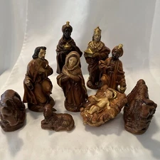 Vintage 9 pc Japan Resin Nativity Set Joseph Mary Baby Jesus Wise Men Animals