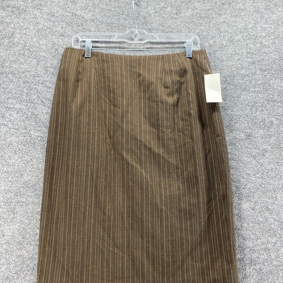 Новая женская юбка Larry Levine 12 коричневая в полоску трапециевидная миди с подкладкой на молнии классика - Изображение 3 из 4