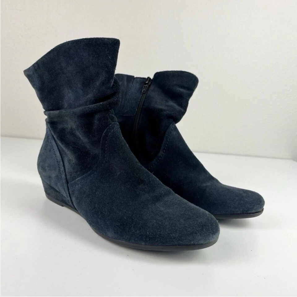 Ботинки Gabor на танкетке размер 5 темно-синие замшевые Fairycore богемное Lagenlook - Изображение 2 из 4