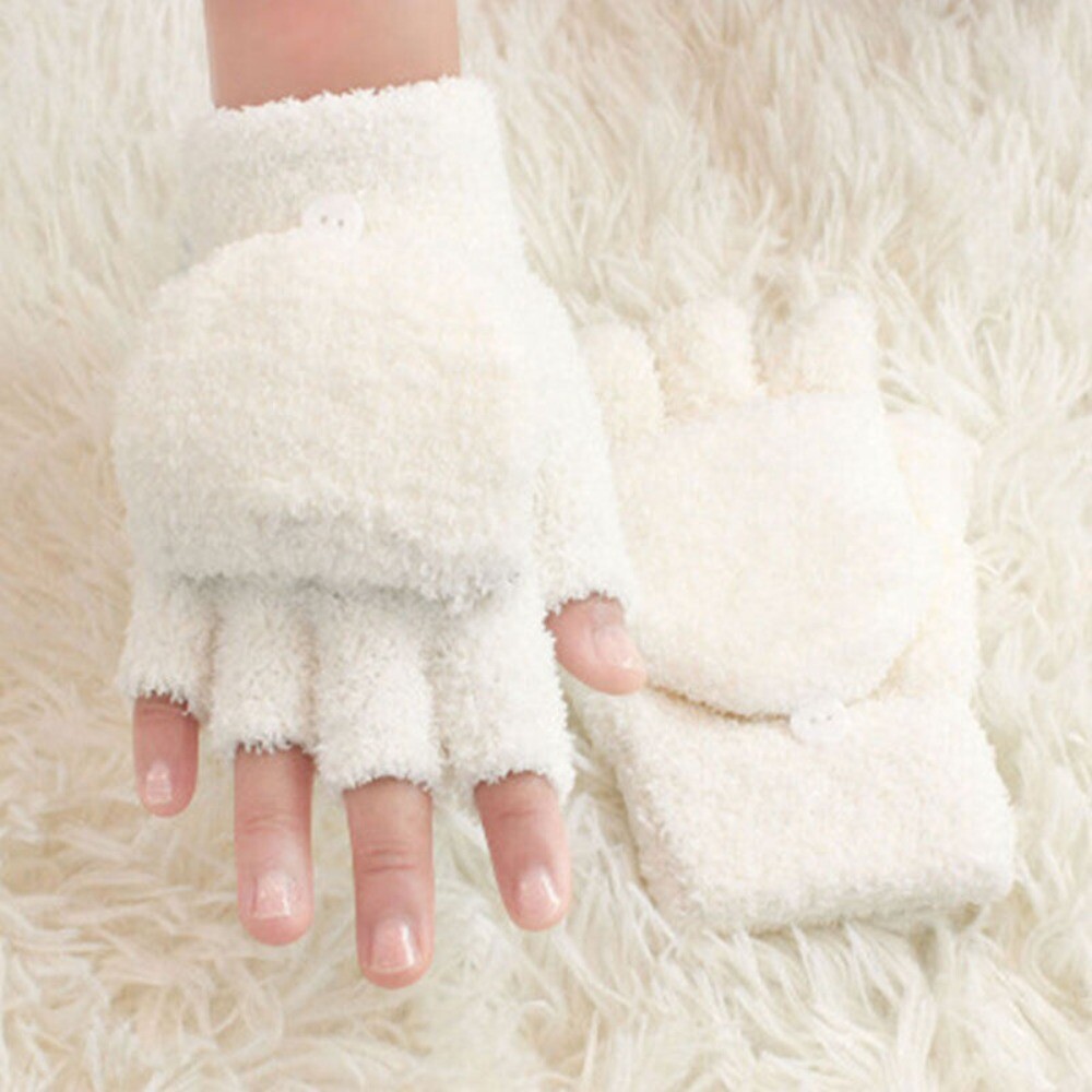 Fashion Outdoor Flip Cover Fingerless Gloves Half Capped Fleece Mittens  in