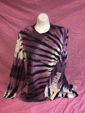 VICTORIAS SECRET PINK  L/S CAMPUS TEE Zebra Purple Black Ombre TIE DYE L XL New