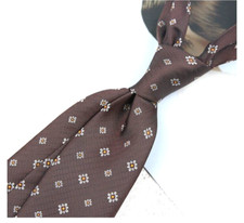 New Classic Polka Dot Brown White JACQUARD WOVEN 100 Silk Men's Necktie Tie