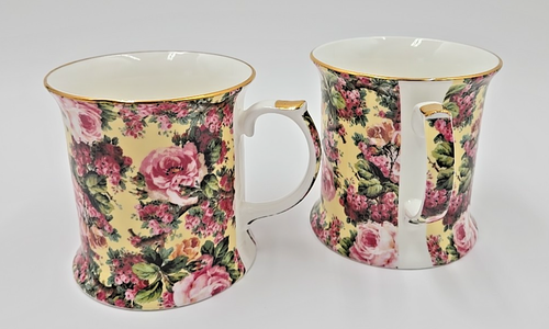 Chintz Collection Royale Garden Cups Gold Trim Pink Roses Staffordshire England