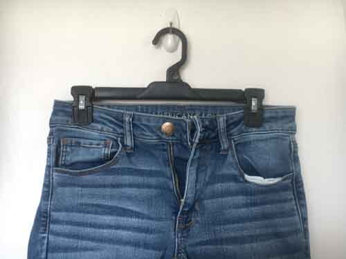 American Eagle women's skinny jeans 5 pocket fringe button closure blue size 6 - Picture 17 of 24
