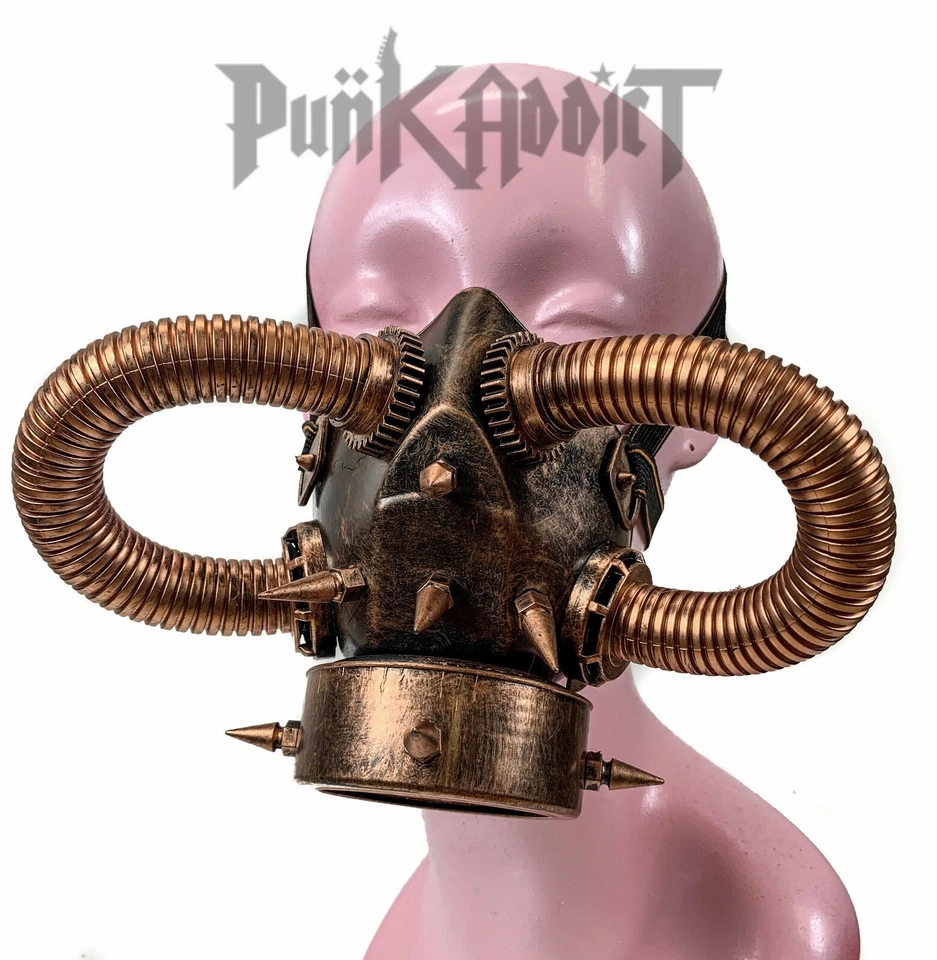Máscara de gas respirador tubo dorado pico steampunk Halloween hombre ardiente juegos con disfraces  Foto 2 de 4