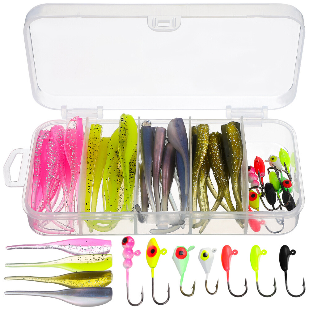 40 Pcs Fishing Lures Bass Accessories Soft Plastic Bait Tackle Gear Man Child
