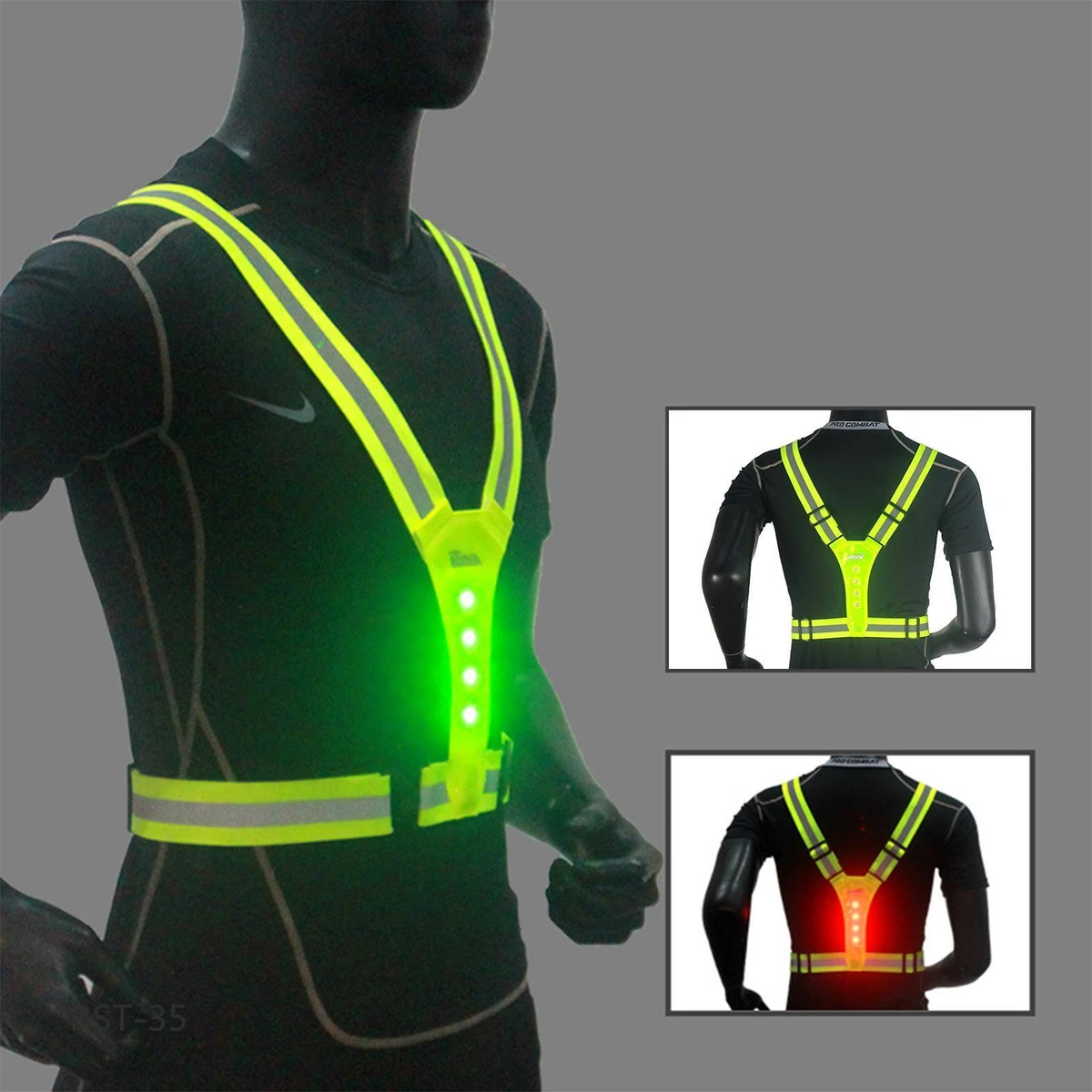 LED Reflective Running Vest Adjustable Warning Lights Safety Gear