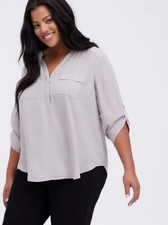 Torrid Harper Georgette Pullover 3/4 Sleeve Blouse Plus 6X Harbor Mist Grey NWT