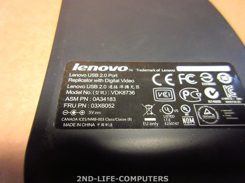 Réplicateur de ports USB 2.0 Lenovo VDK8736 03X6052 avec bloc d'alimentation vidéo numérique exclu - Photo 3/3