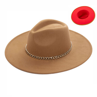 Vintage Style Felt Hat w/Gold Chain 2-Toned Teardrop Crown  display picture 2