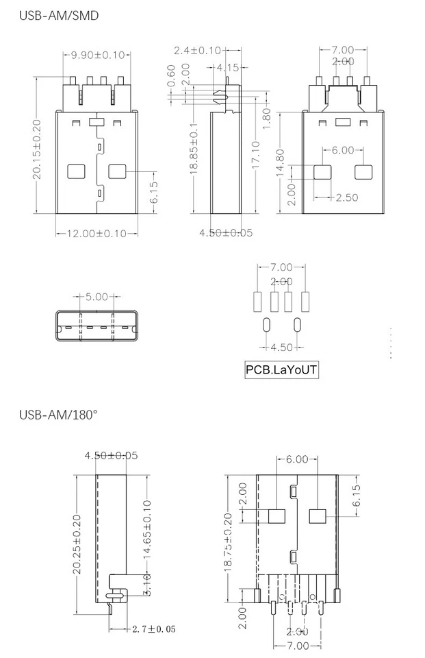 USB2.0 Male A Type USB PCB Connector Plug 90/180 degree SMT SMD Connectors 20Pcs - Image 3 of 4