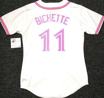 pink and white baseball jersey
