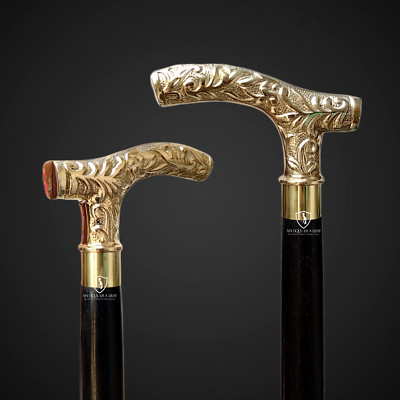 Handmade Wooden Walking Cane   Solid Brass Handle   Vintage Designer Stick