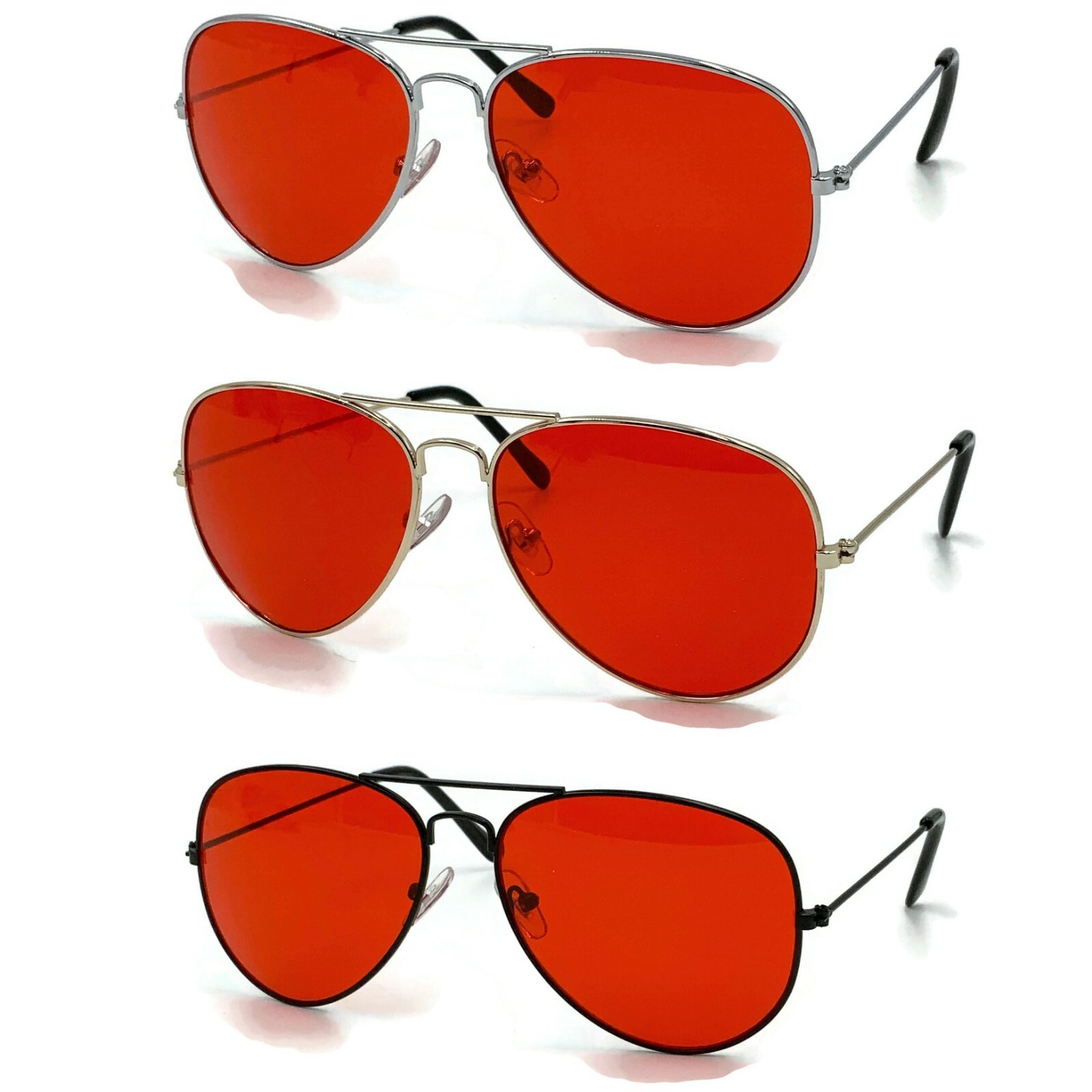 70&#039;s Red Tinted Lens Glasses Classic Metal Frame Aviator Sunglasses Men | eBay