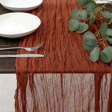 Fall Table Runner Cheesecloth Terracotta Thanksgiving Table Decor 10FT Long B...