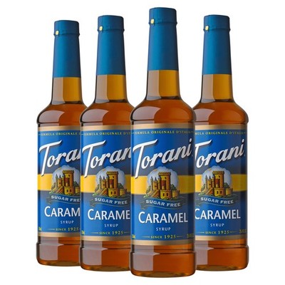 Torani Sugar Free Syrup, Caramel, 25.4 Fl Oz (Pack of 4), Colorless