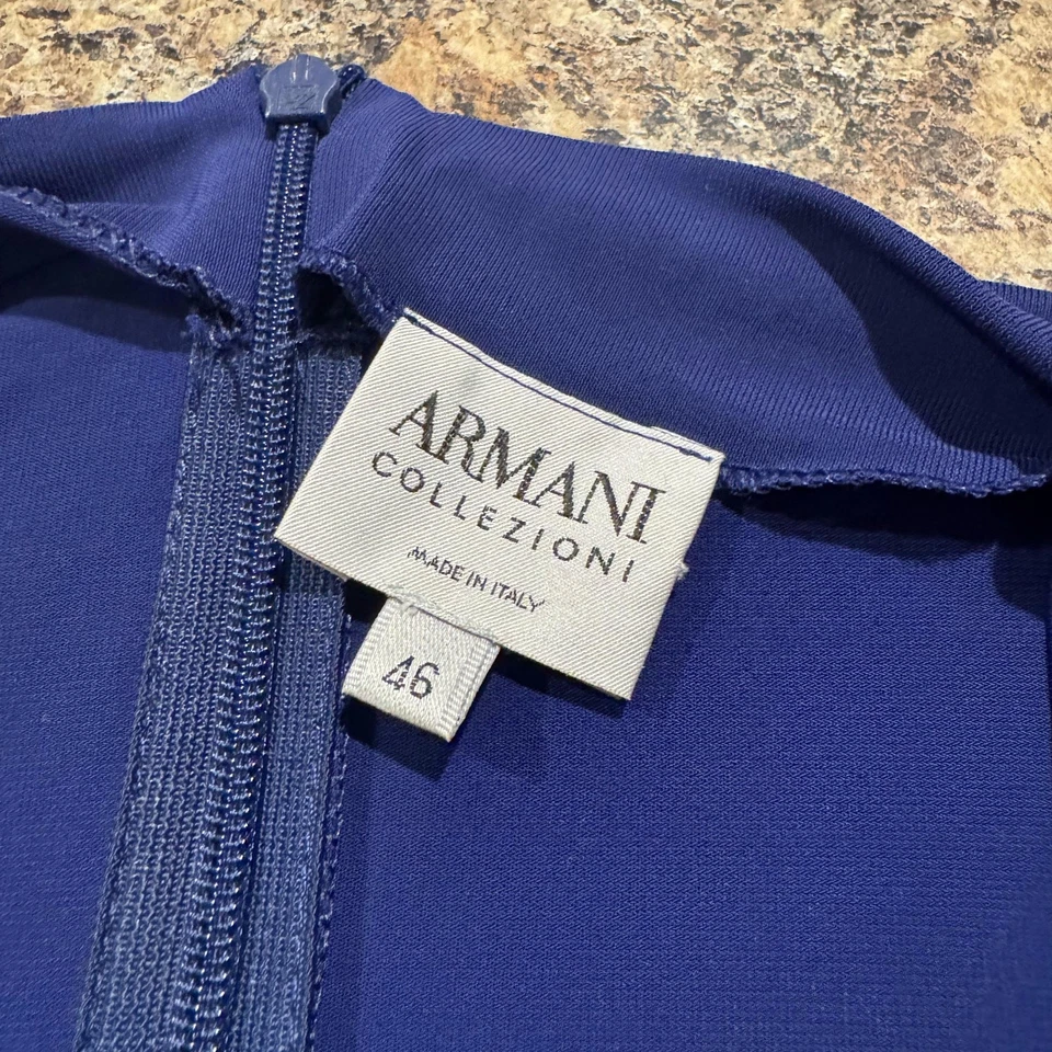 Vestido Armani Collezioni Envolvente Lujo Clásico Dinero Antiguo Minimalista Azul Talla 46 10 Foto 2 de 4