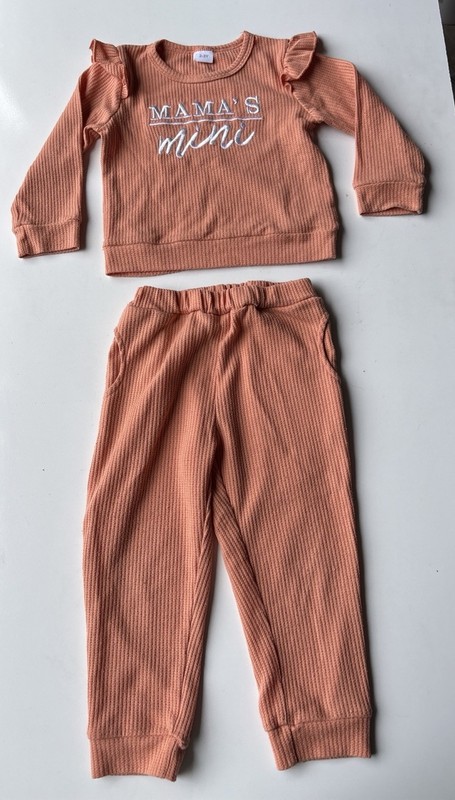 Girls Size Mama's Mini Long Sleeve Pants Outfit set - Salmon Pink 2T