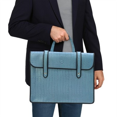Unisex Messenger Laptop Music Bag Blue Crocodile Embossed Leather Office Handbag