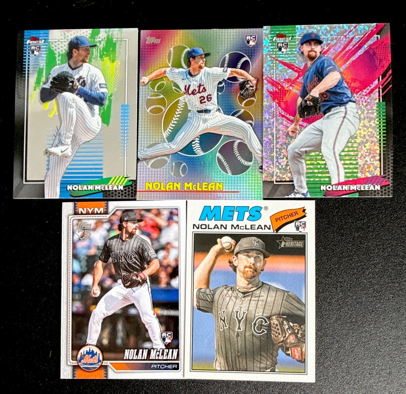 Topps 2025 Nolan McLean New York Mets Rookie 5-Card Lot Finest Heritage TOG-33