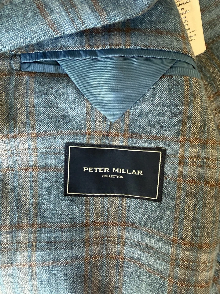 Blazer Abrigo Deportivo 44L Peter Millar Para Hombres 2 Botones Azul Marrón Gris Seda Cachemira Foto 4 de 4